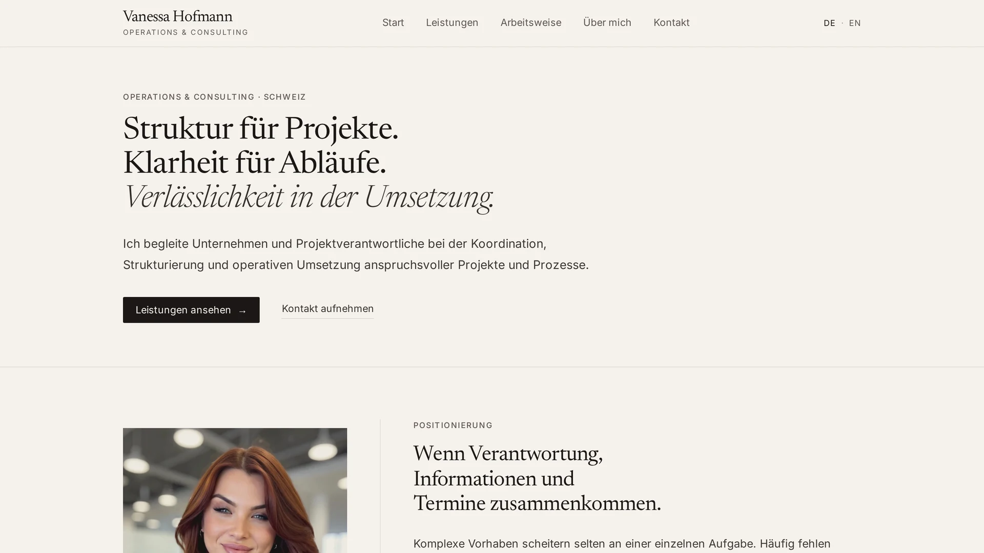 Website Vanessa Hofmann Operations & Consulting: Startseite